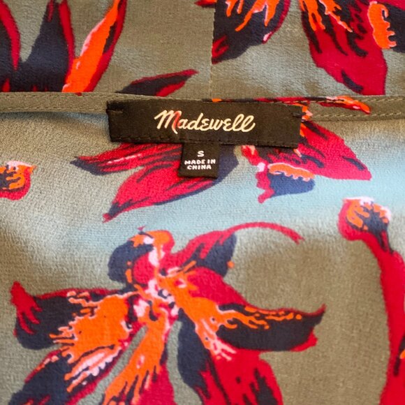 Madewell Silk Floral Tie Neck Faux Wrap Top in Bridgette Architect Green Small - Picture 10 of 10